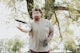 a man holding a frisbee