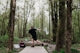 Man playing disc golf in a forest